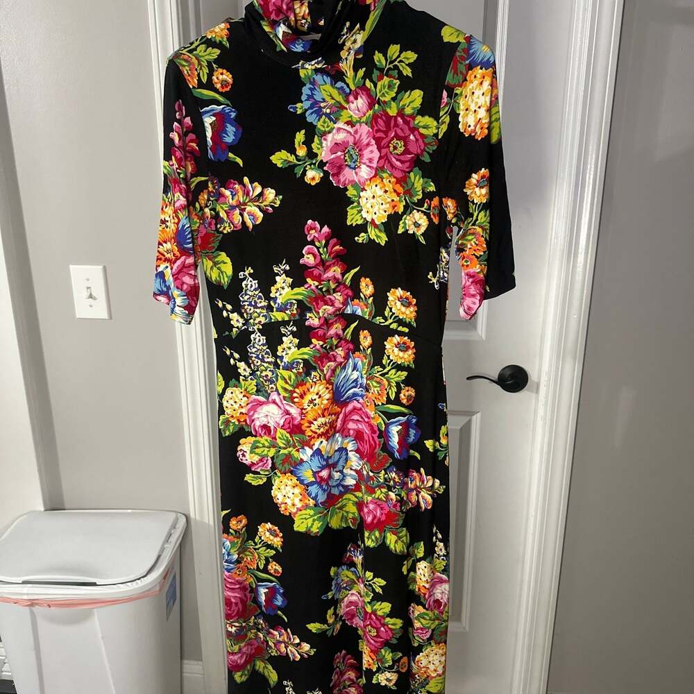 Anthropologie ett:twa Coreyell Black Floral Turtleneck Midi Dress #79